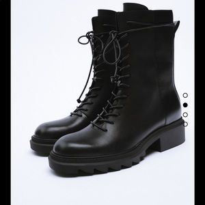 Zara low heel laced leather ankle combat boots 7.5